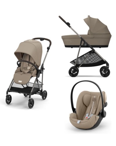 Noul Cybex Melio Almond Beige 3 in 1 cu Scoica Cloud G Plus i-Size Recline