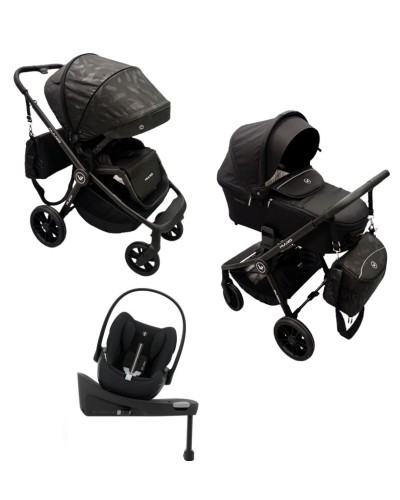 Carucior copii 4 in 1 Muuvo Quick Trendy Raven Black cu Cybex Cloud G Plus recline testata ADAC si baza isofix rotativa