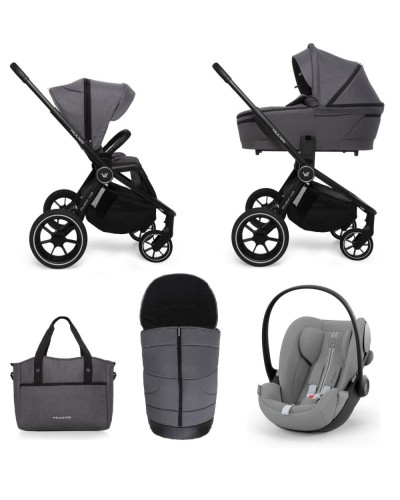 Carucior copii 3 in 1 Muuvo Quick 4.0 Iron Graphite cu Cybex Cloud G Plus i-size recline testata ADAC