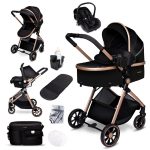 Carucior copii 3 in 1 multifunctional Soho S1 – Black Gold GagaDumi
