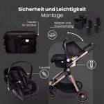 Carucior copii 3 in 1 multifunctional Soho S1 – Black Gold GagaDumi