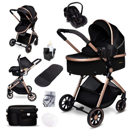 Carucior copii 3 in 1 multifunctional Soho S1 – Black Gold GagaDumi