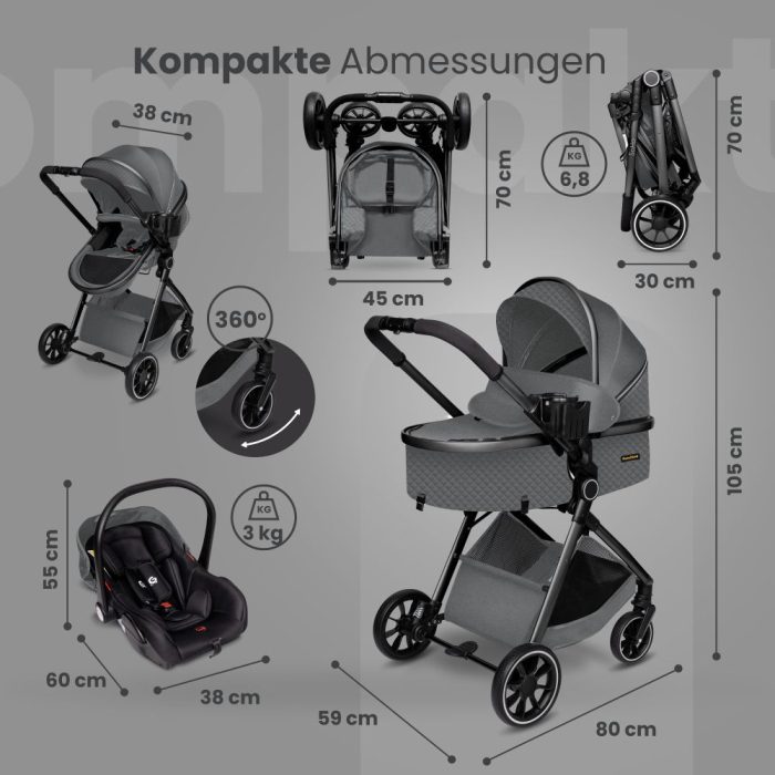 Carucior copii 3 in 1 multifunctional Soho S1 – Black Gold GagaDumi