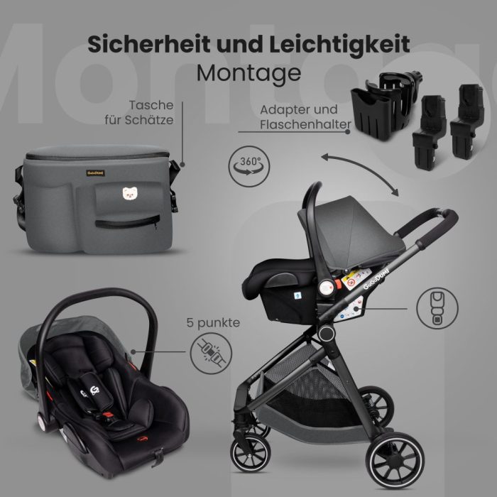 Carucior copii 3 in 1 multifunctional Soho S1 – Black Gold GagaDumi