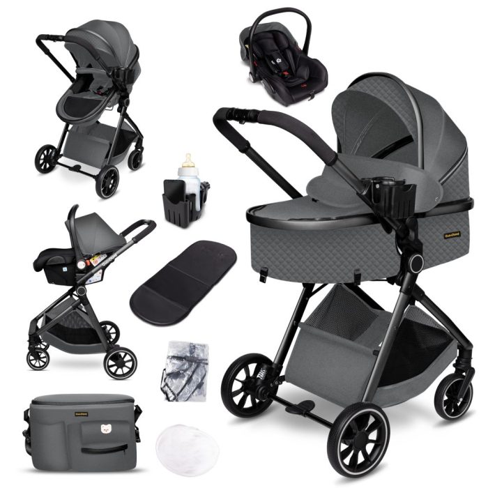 Carucior copii 3 in 1 multifunctional Soho S1 – Black Gold GagaDumi