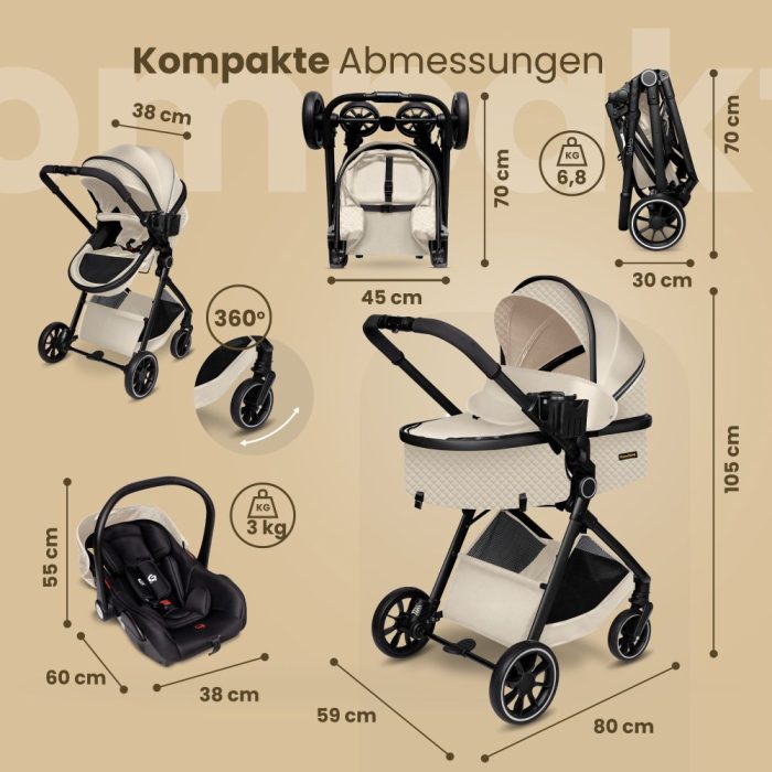 Carucior copii 3 in 1 multifunctional Soho S1 – Black Gold GagaDumi
