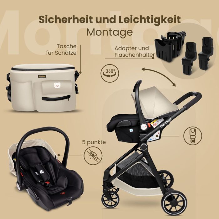 Carucior copii 3 in 1 multifunctional Soho S1 – Black Gold GagaDumi