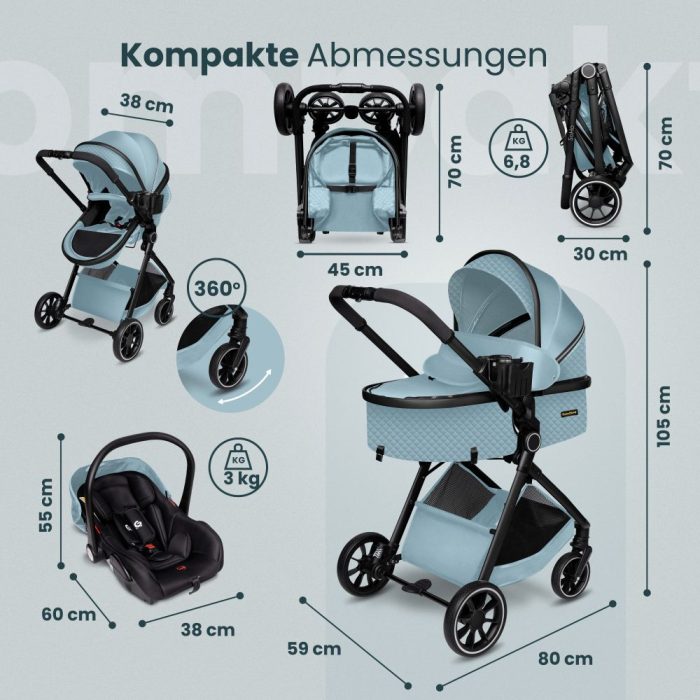 Carucior copii 3 in 1 multifunctional Soho S1 – Black Gold GagaDumi