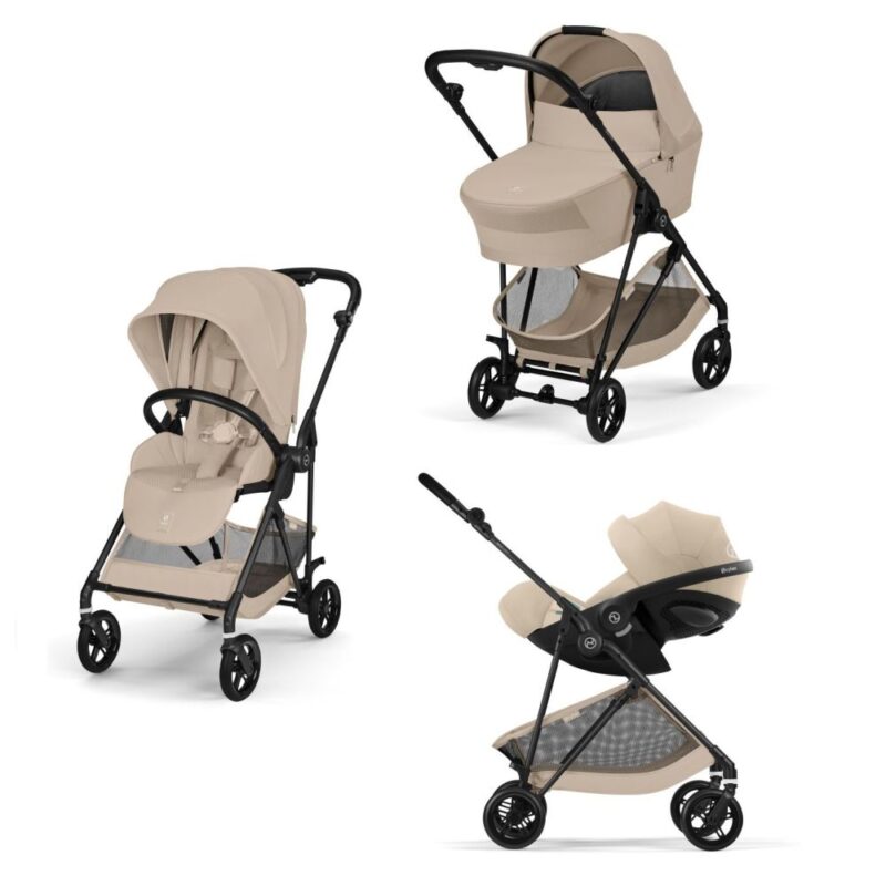 Cybex Melio Carbon Almond Beige 3in1 cu Cloud G Plus Recline ADAC