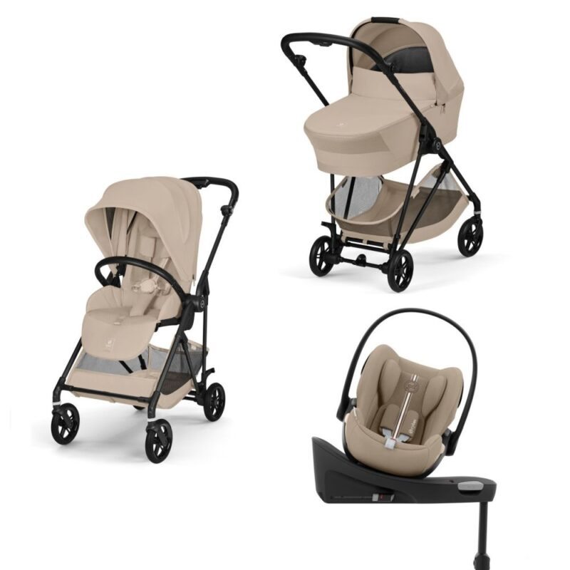 Cybex Melio Carbon Almond Beige 4in1 cu Cloud G Plus Recline ADAC si baza isofix