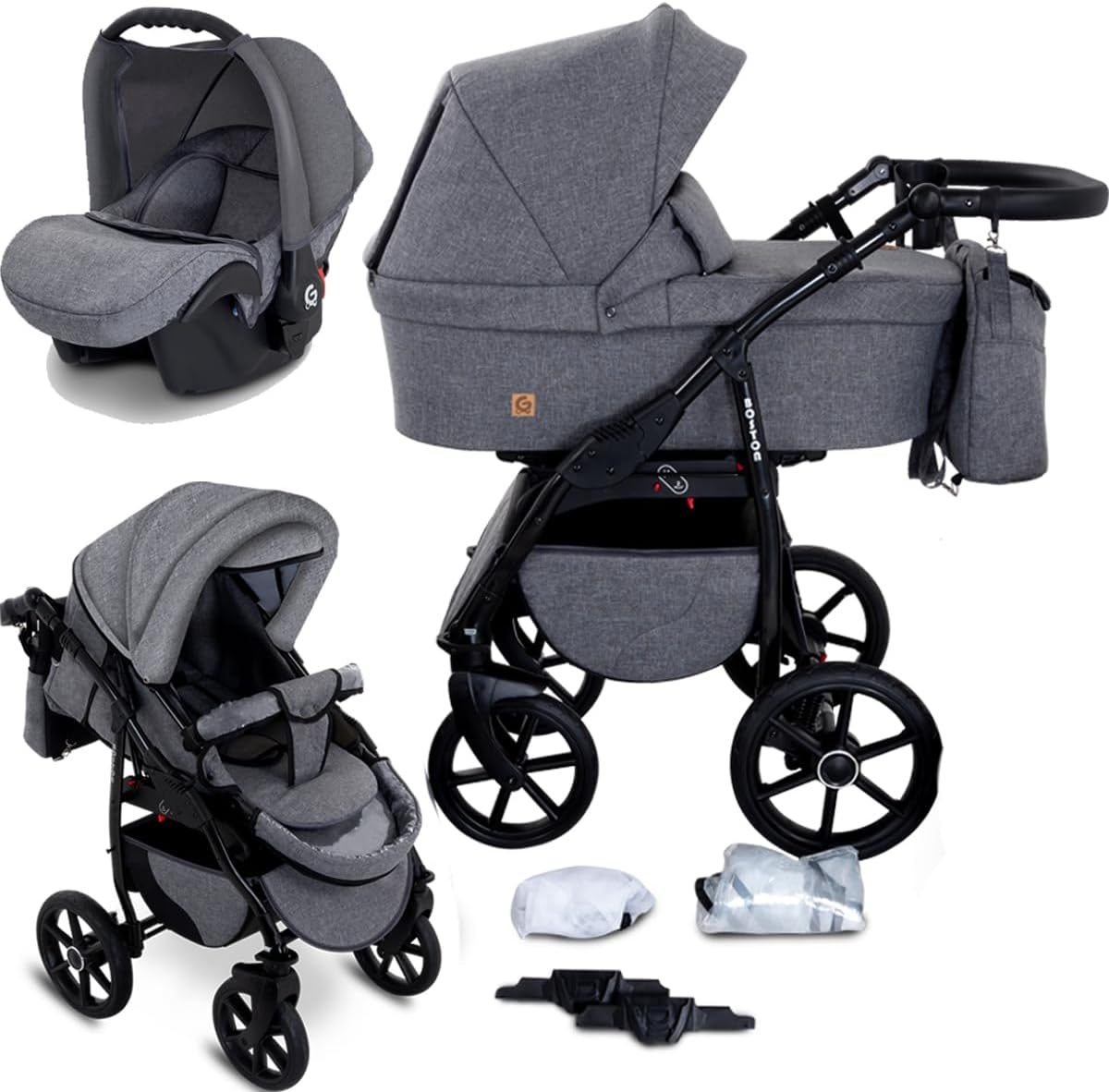 Carucior copii 3 in 1 Boston Grey cu scoica Cosmo Avionaut testata ADAC