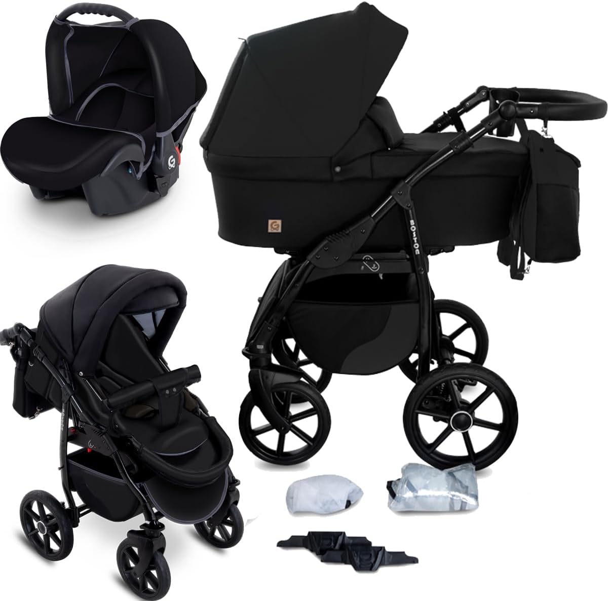 Carucior copii 3 in 1 Boston Black cu scoica Cosmo Avionaut testata ADAC
