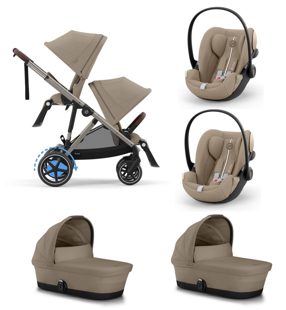 Noul Cybex E-Gazelle S electric Almond Beige 3 in 1 Gemeni cu landouri si scoici Cloud G plus