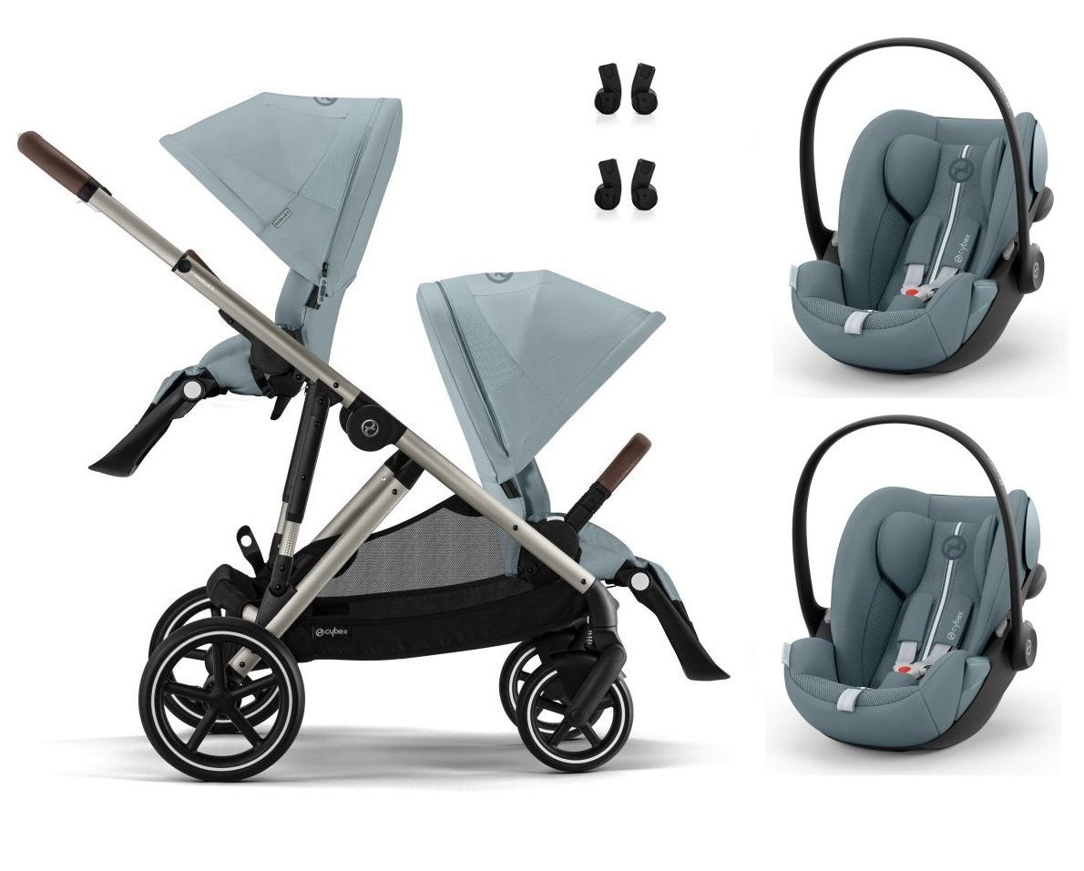 Noul Cybex Gazelle S Sky Blue 2 in 1 Gemeni cu scoici Cybex Cloud G Plus i-size recline testate ADAC