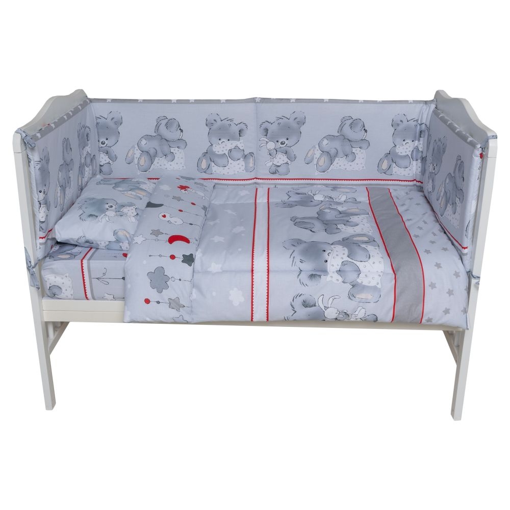 Set lenjerie bumbac 5 piese pentru saltea de 120 x 60 cm ambalata intr-o gentuta de transport