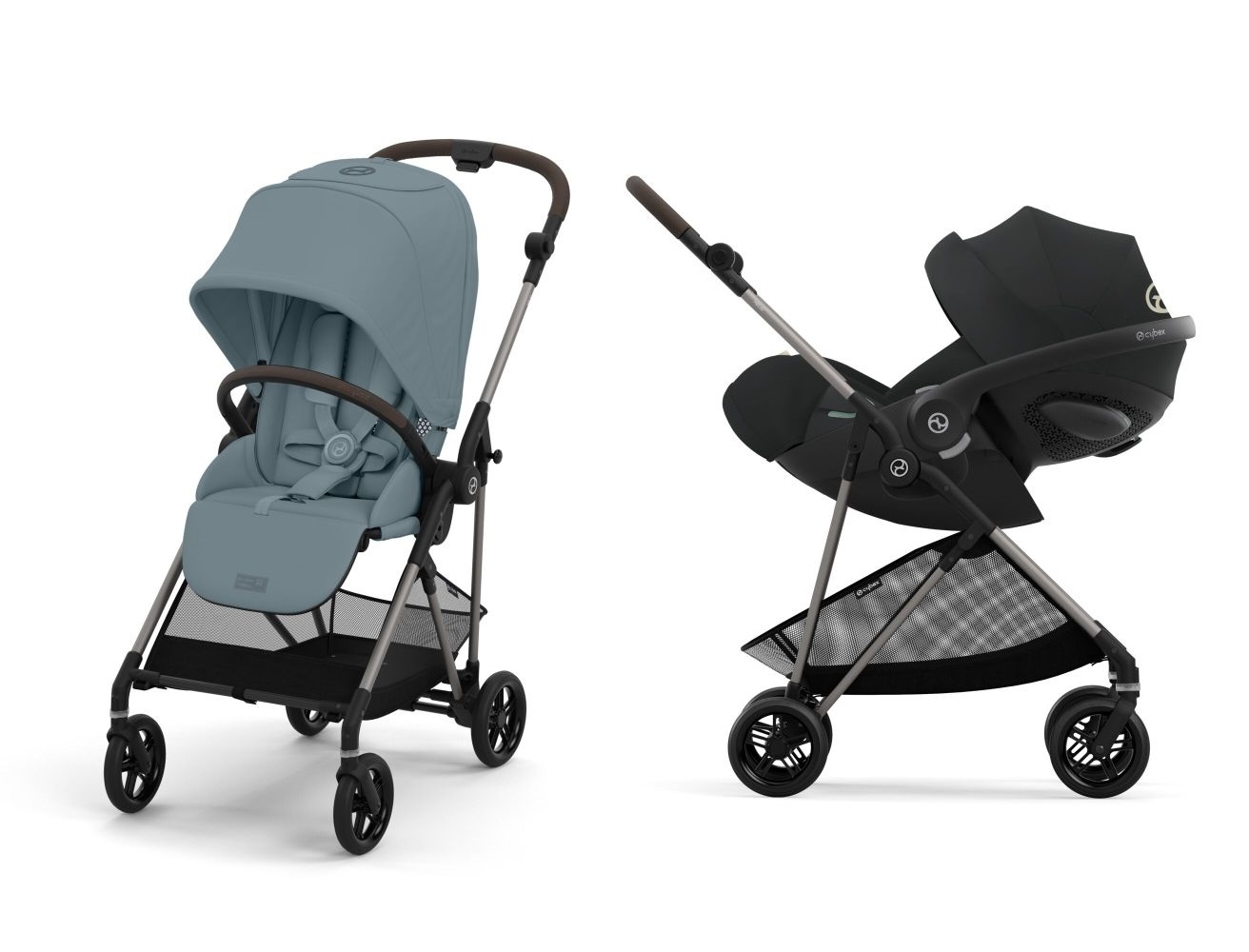 Noul Cybex Melio ultrausor sistem 2 in 1 Stormy Blue cu Cybex Cloud G Plus i-size recline testata ADAC