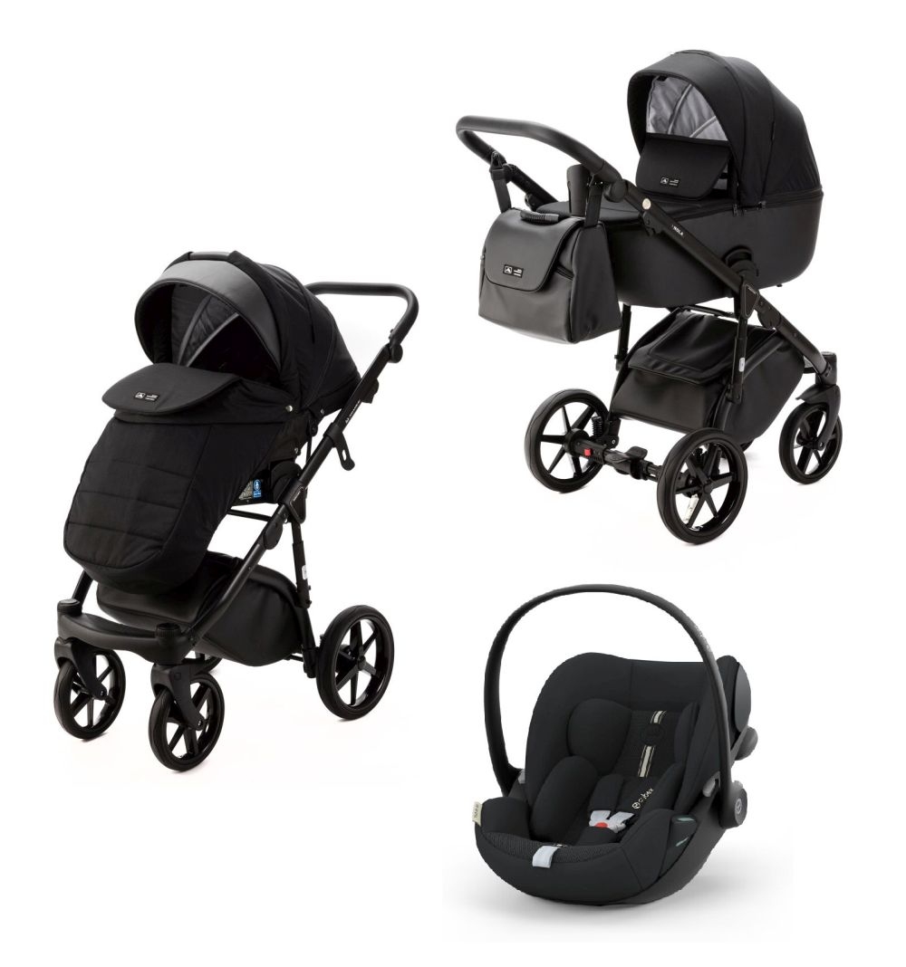 Carucior copii 3 in 1 Nola Adamex Black PS1 cu Cybex Cloud G Plus i-size recline testata ADAC