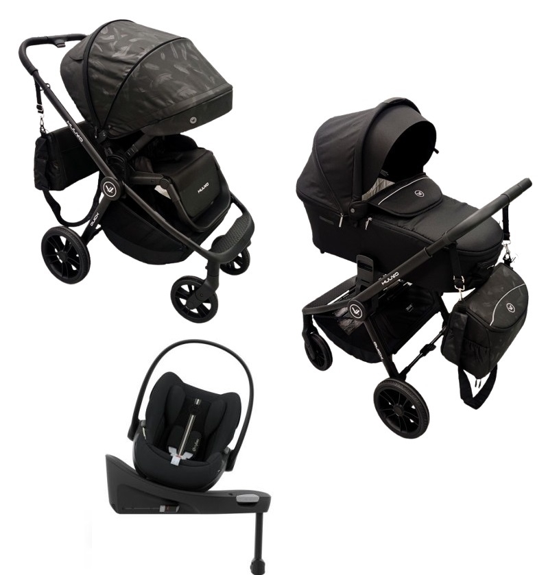 Carucior copii 4 in 1 Muuvo Quick Trendy Raven Black cu Cybex Cloud G Plus recline testata ADAC si baza isofix rotativa