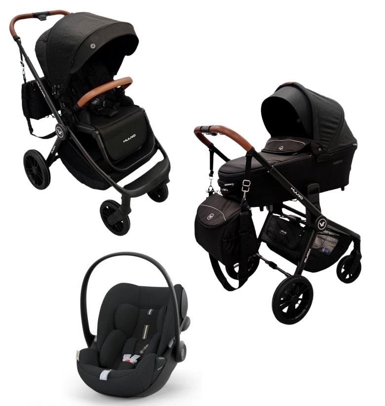 Carucior copii 3 in 1 Muuvo Quick Trendy Onix Black cu Cybex Cloud G i-size Plus recline testata ADAC
