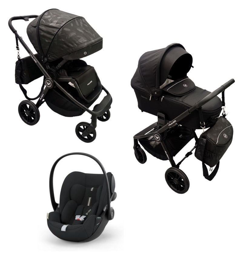 Carucior copii 3 in 1 Muuvo Quick Trendy Raven Black cu Cybex Cloud G i-size Plus recline testata ADAC