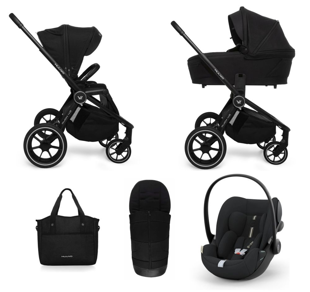 Carucior copii 3 in 1 Muuvo Quick 4.0 Classic Black cu Cybex Cloud G Plus i-size recline testata ADAC