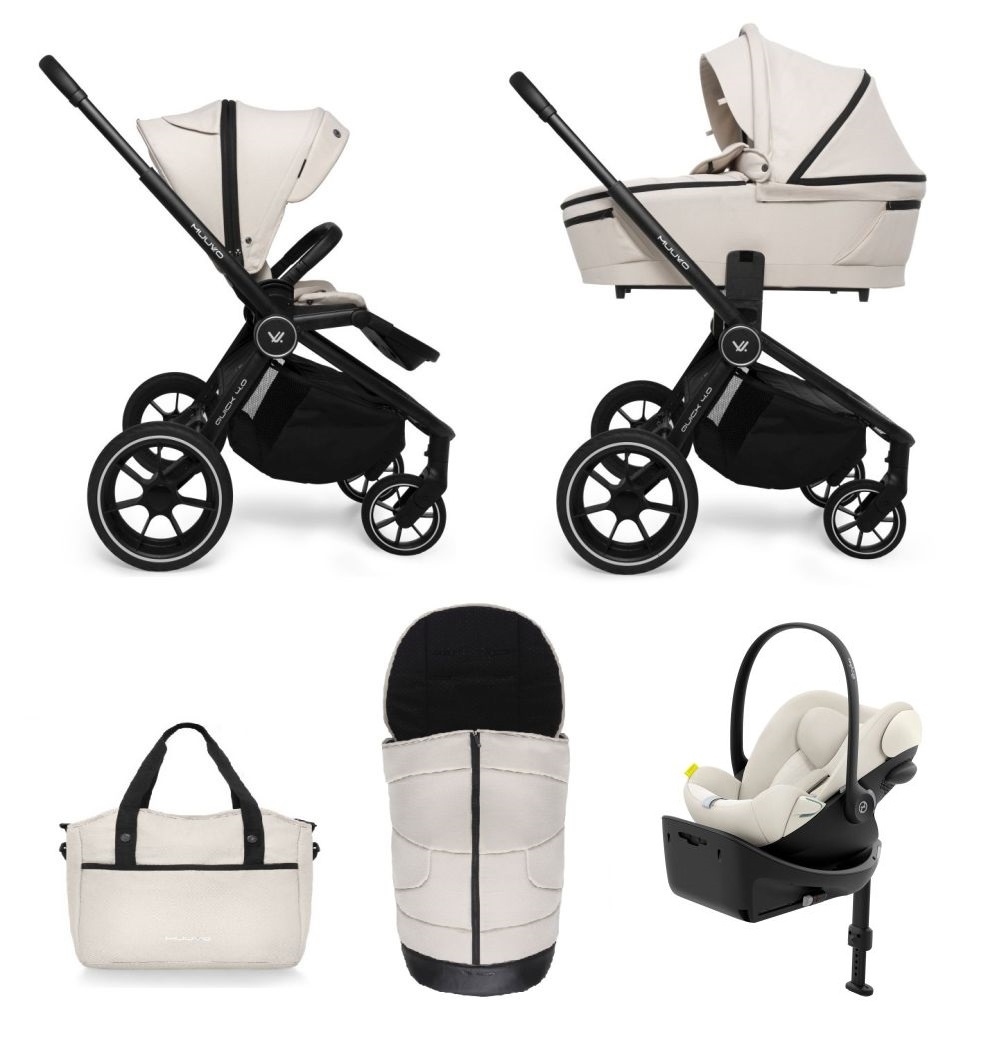 Carucior copii 4 in 1 Muuvo Quick 4.0 Desert Sand cu Cybex Cloud G Plus i-size recline ADAC si baza isofix rotativa