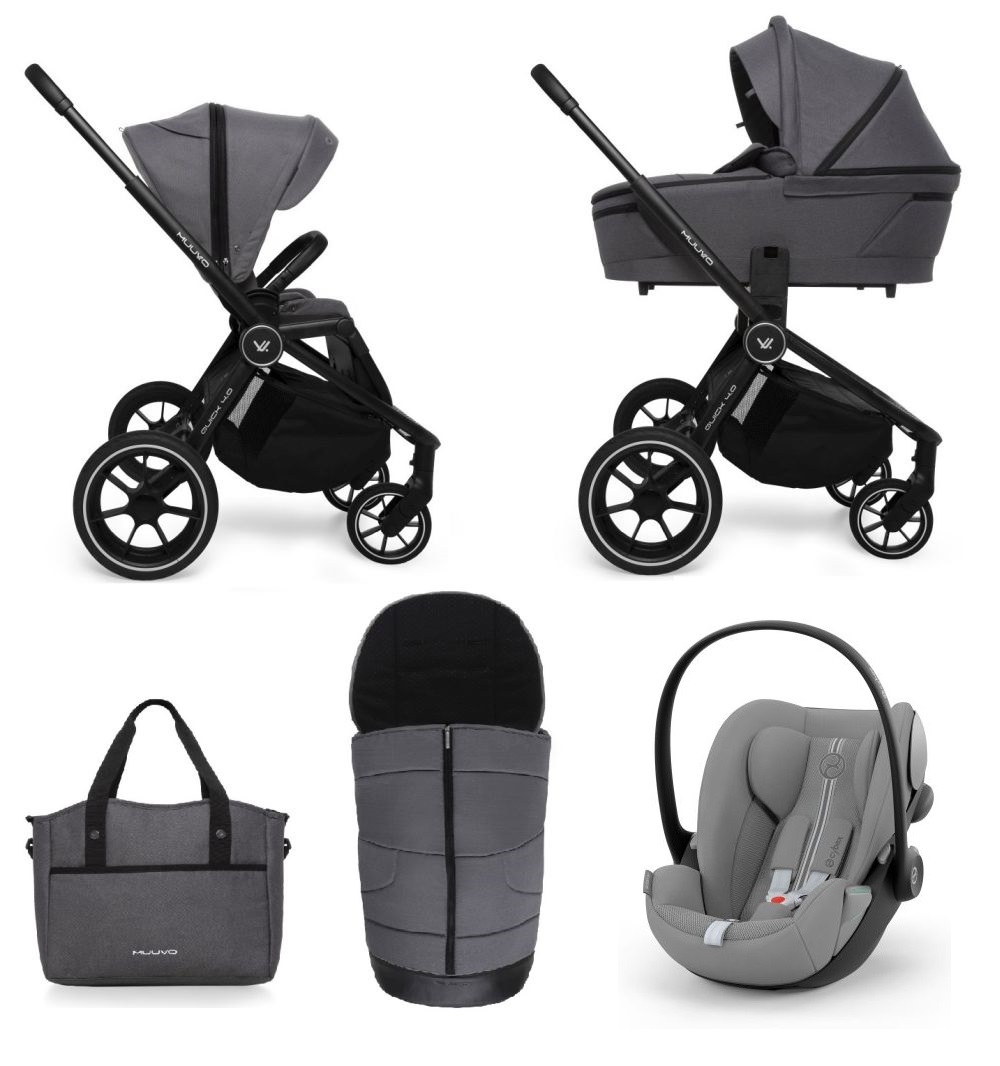 Carucior copii 3 in 1 Muuvo Quick 4.0 Iron Graphite cu Cybex Cloud G Plus i-size recline testata ADAC