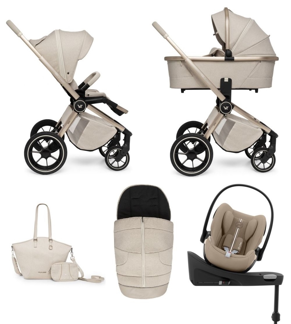 Carucior copii 4 in 1 Muuvo Quick Boho Beige cu Cybex Cloud G Plus i-size recline testata ADAC si baza isofix rotativa