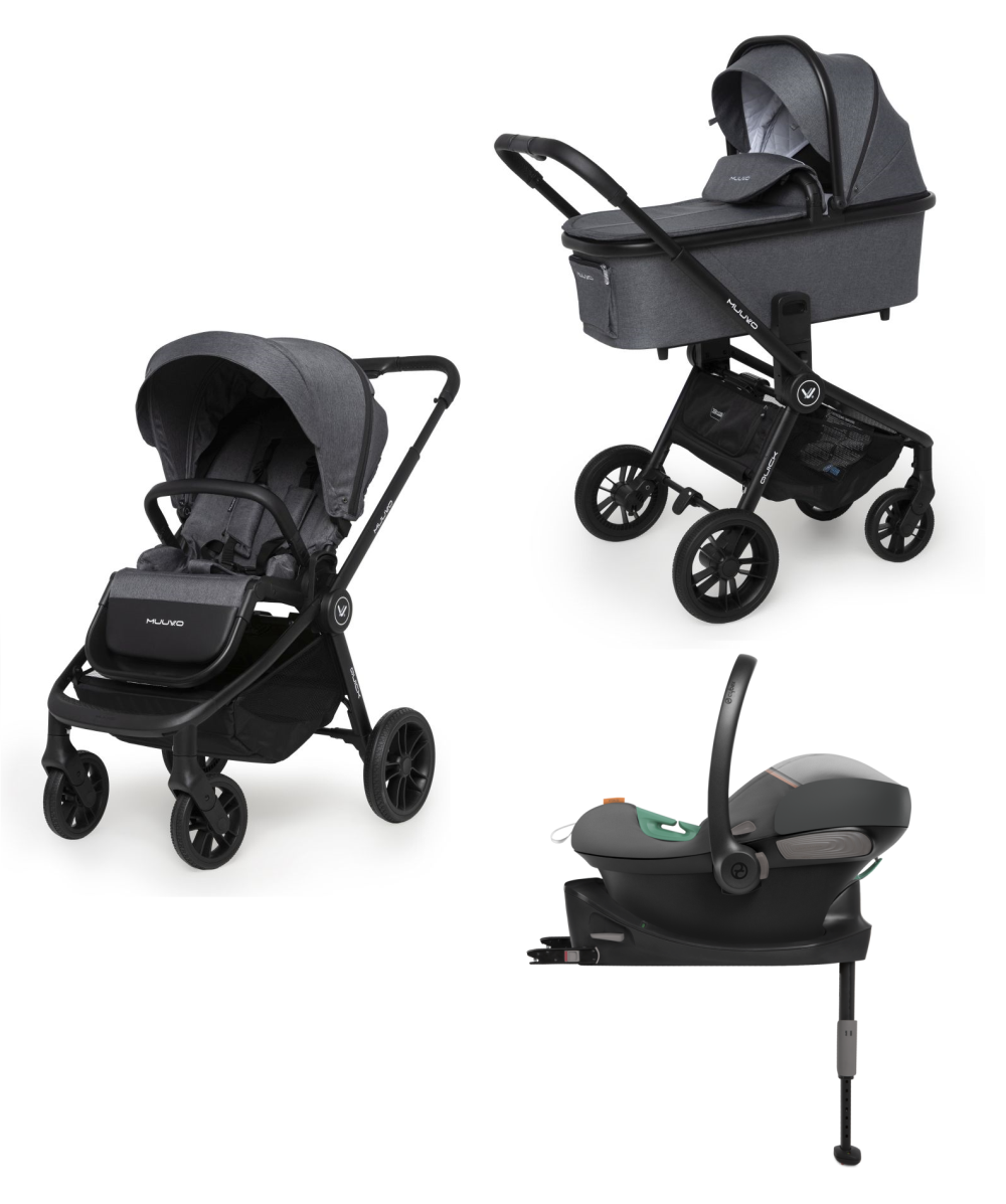 Carucior copii 4 in 1 Muuvo Quick Carbon Graphite cu Cybex Aton S2 i-size si baza isofix