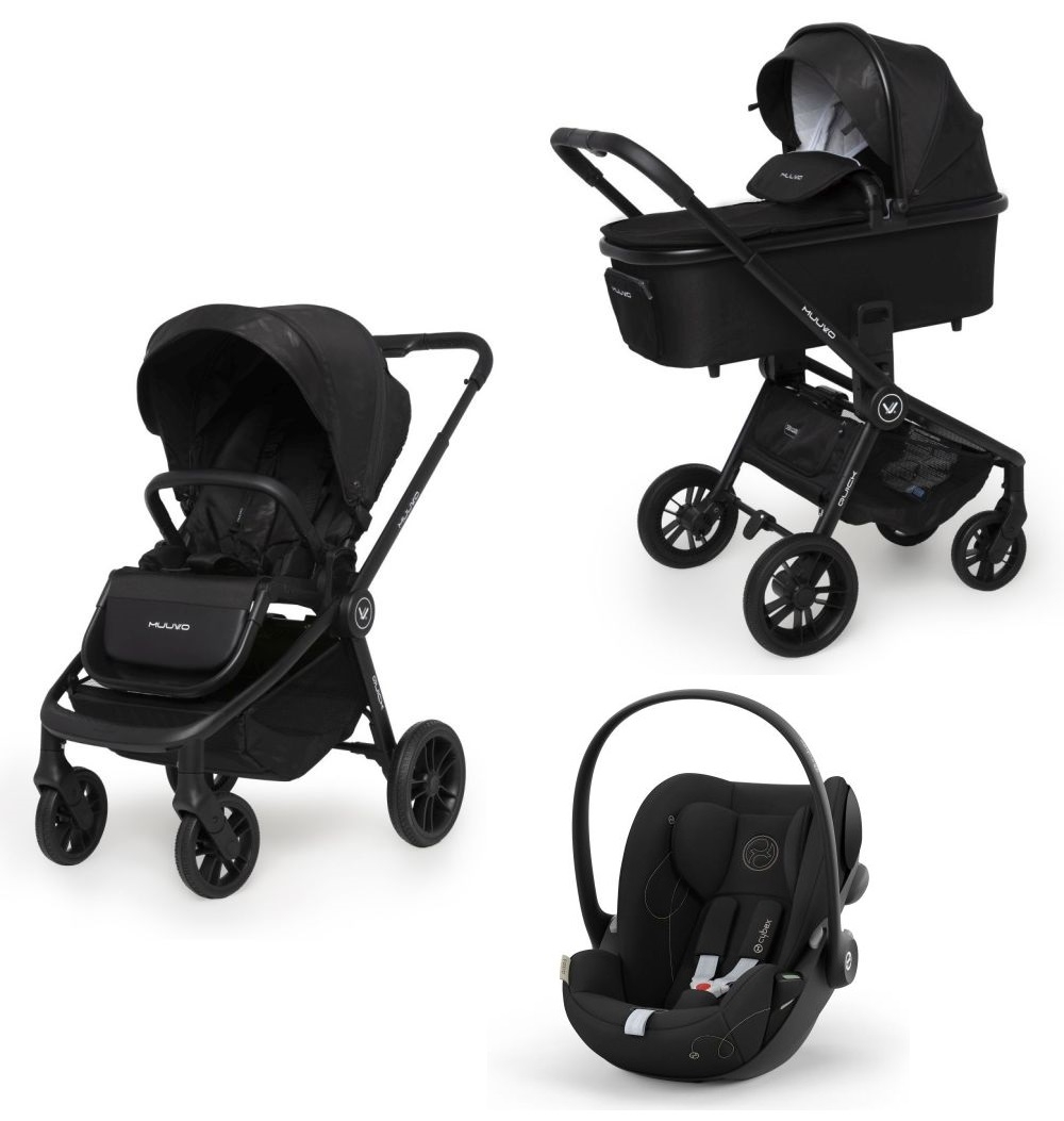 Carucior copii 3 in 1 Muuvo Quick Raven Black cu Cybex Cloud G i-size Plus recline testata ADAC