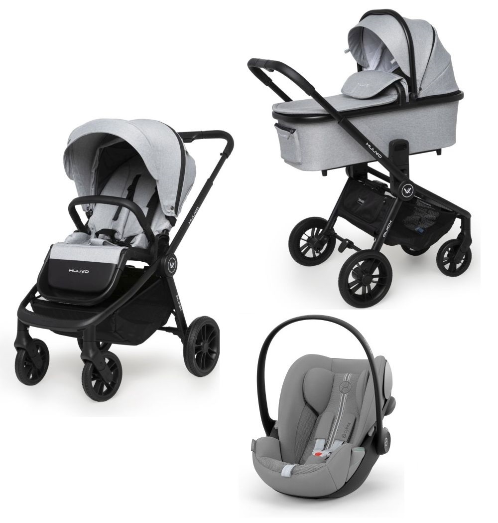 Carucior copii 3 in 1 Muuvo Quick Rocky Grey cu Cybex Cloud G i-size Plus recline testata ADAC