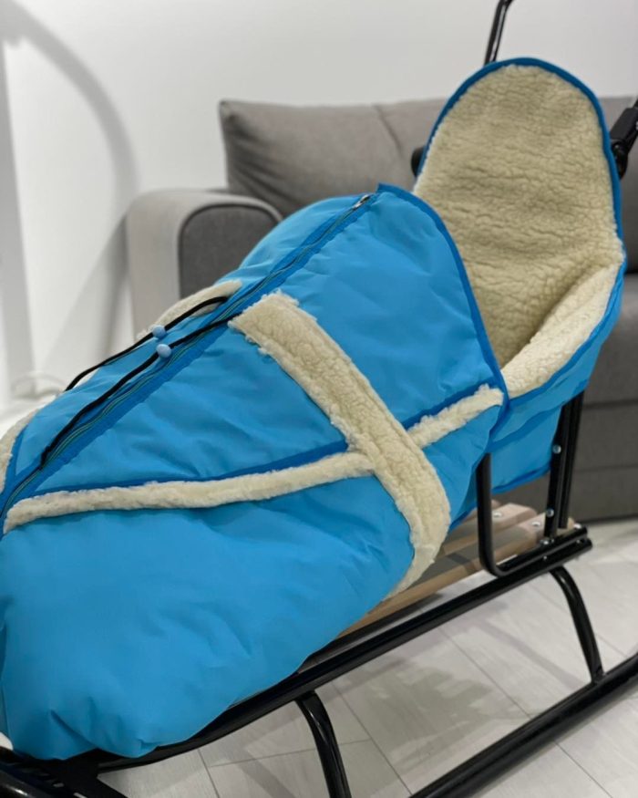 Sanie copii cu sac imblanit Oslo LoliBebe Blue - imagine 3